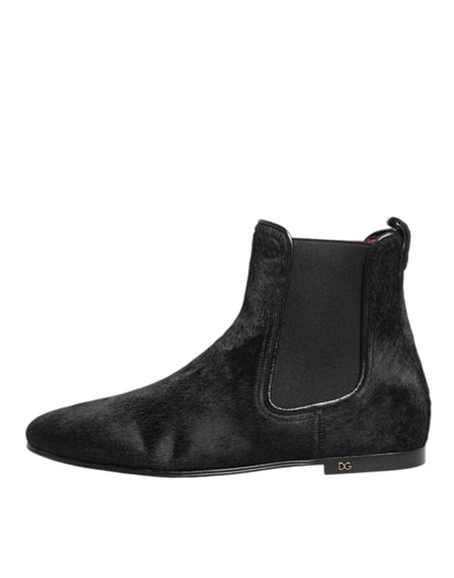 Dolce & Gabbana Men's Plush Calf Leather & Fur Ankle Chelsea Boots - Black