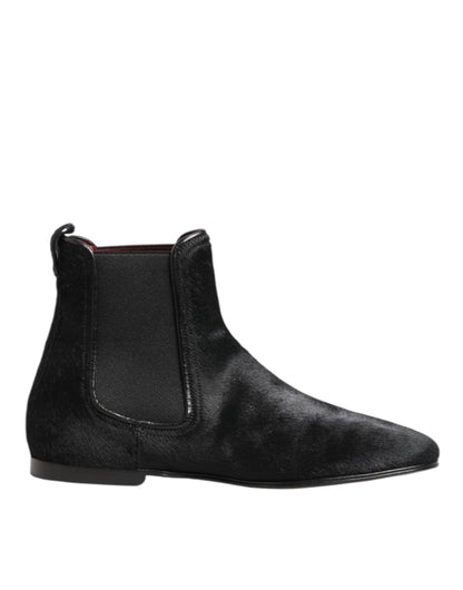 Dolce & Gabbana Men's Plush Calf Leather & Fur Ankle Chelsea Boots - Black