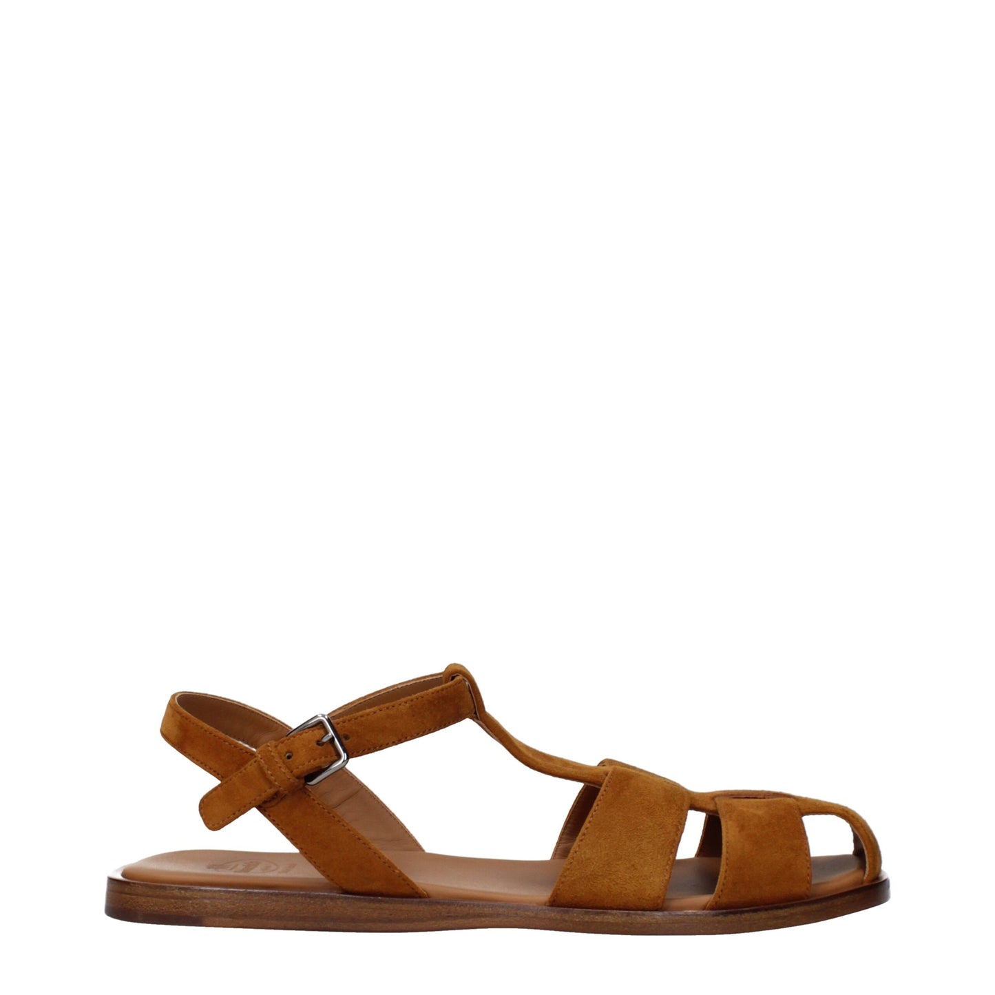 Flat Sandals by Church's for women in suede leather brown presents a sculptural silhouette, showcasing the Women's Suede Leather Flat Sandals design with a sculptural flat and for a premium look.