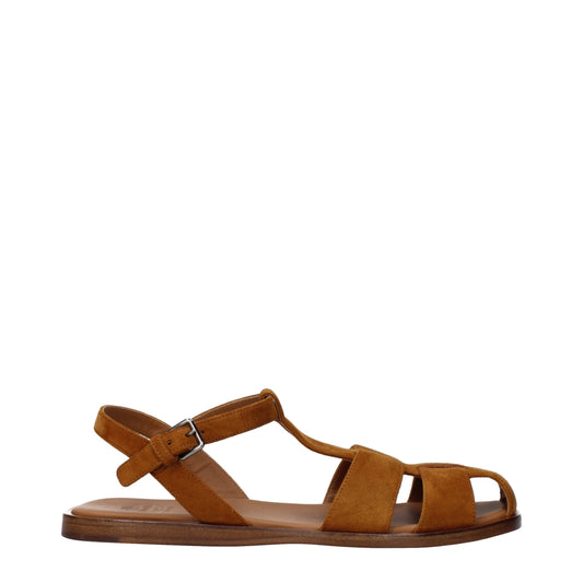 Flat Sandals by Church's for women in suede leather brown presents a sculptural silhouette, showcasing the Women's Suede Leather Flat Sandals design with a sculptural flat and for a premium look.