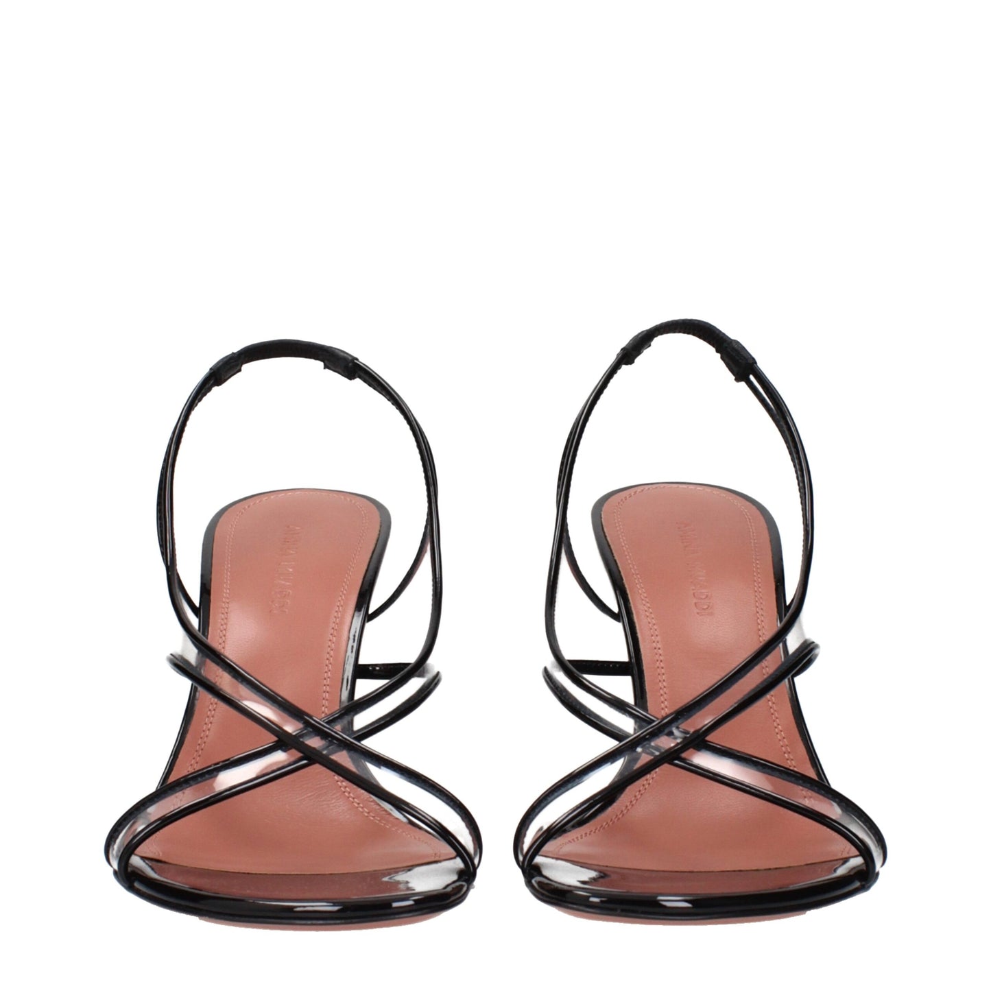 Stiletto Sandals by Amina Muaddi for women in patent leather and black presents a captivating silhouette, showcasing the signature style of the Women's Patent Leather Stiletto Sandals with a captivating stiletto and captivating .