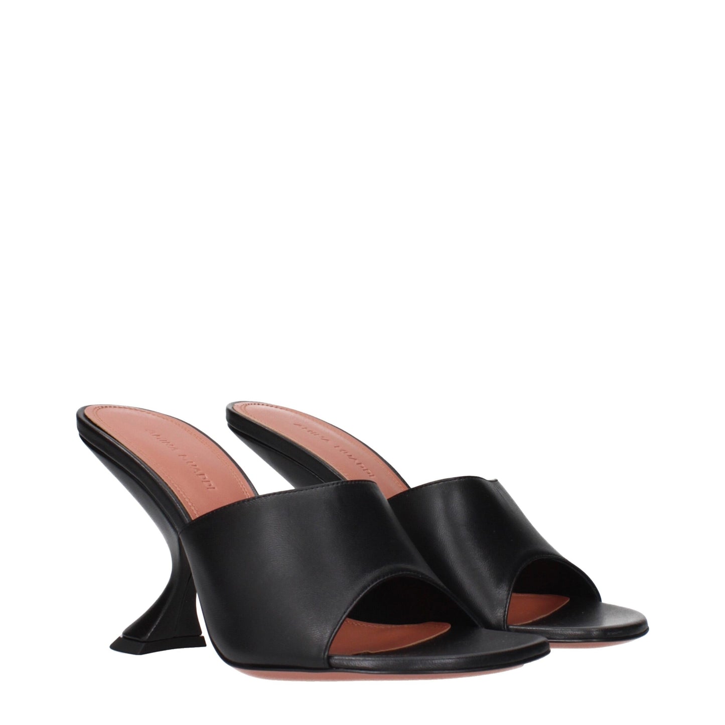 Stiletto Sandals by Amina Muaddi for women in leather black features an architectural design from the Women's Leather Stiletto Sandals collection, defined by a architectural stiletto and for a architectural finish.