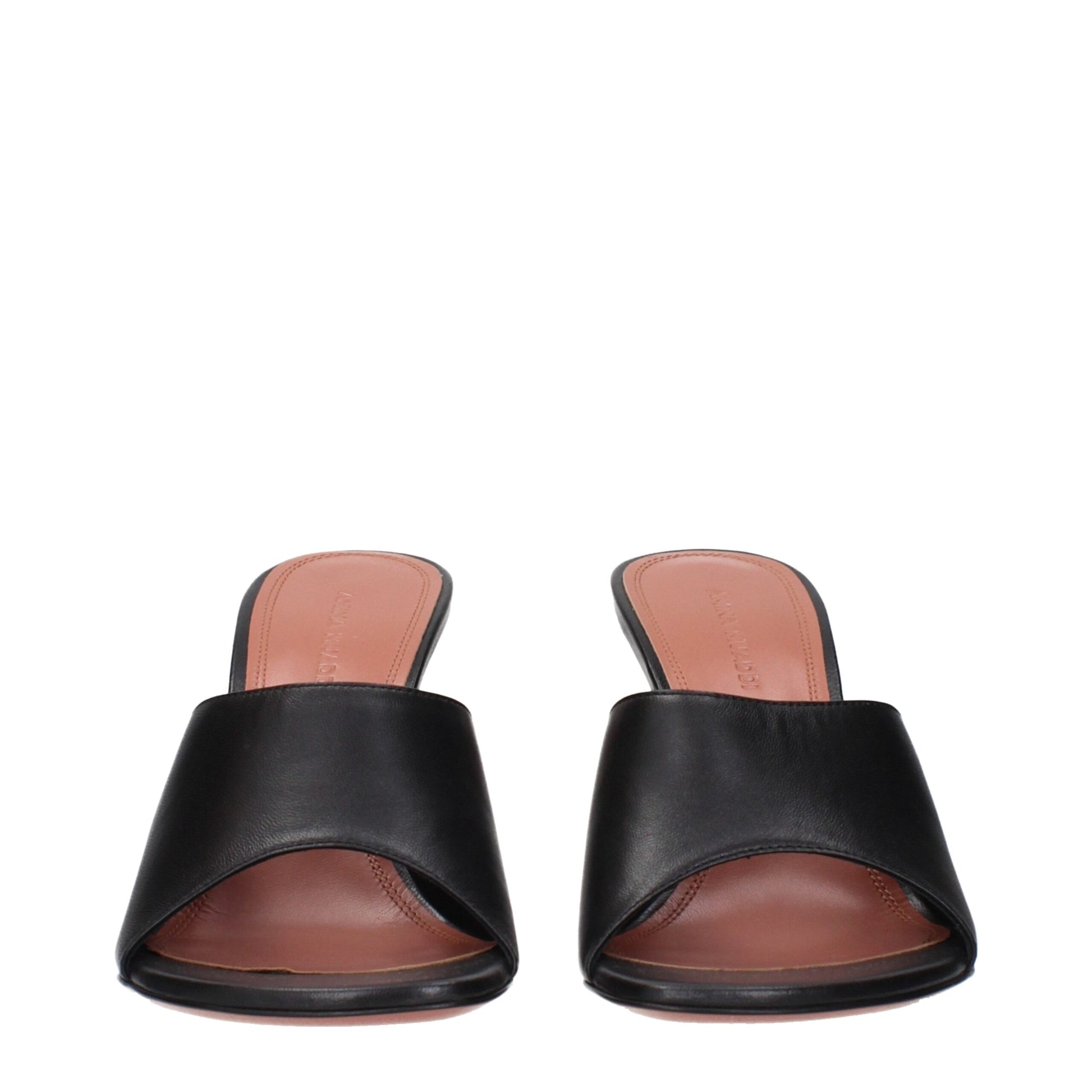 Stiletto Sandals by Amina Muaddi for women in leather black features an effortlessly chic silhouette from the Women's Leather Stiletto Sandals collection, showcasing a effortlessly chic stiletto and elegant .