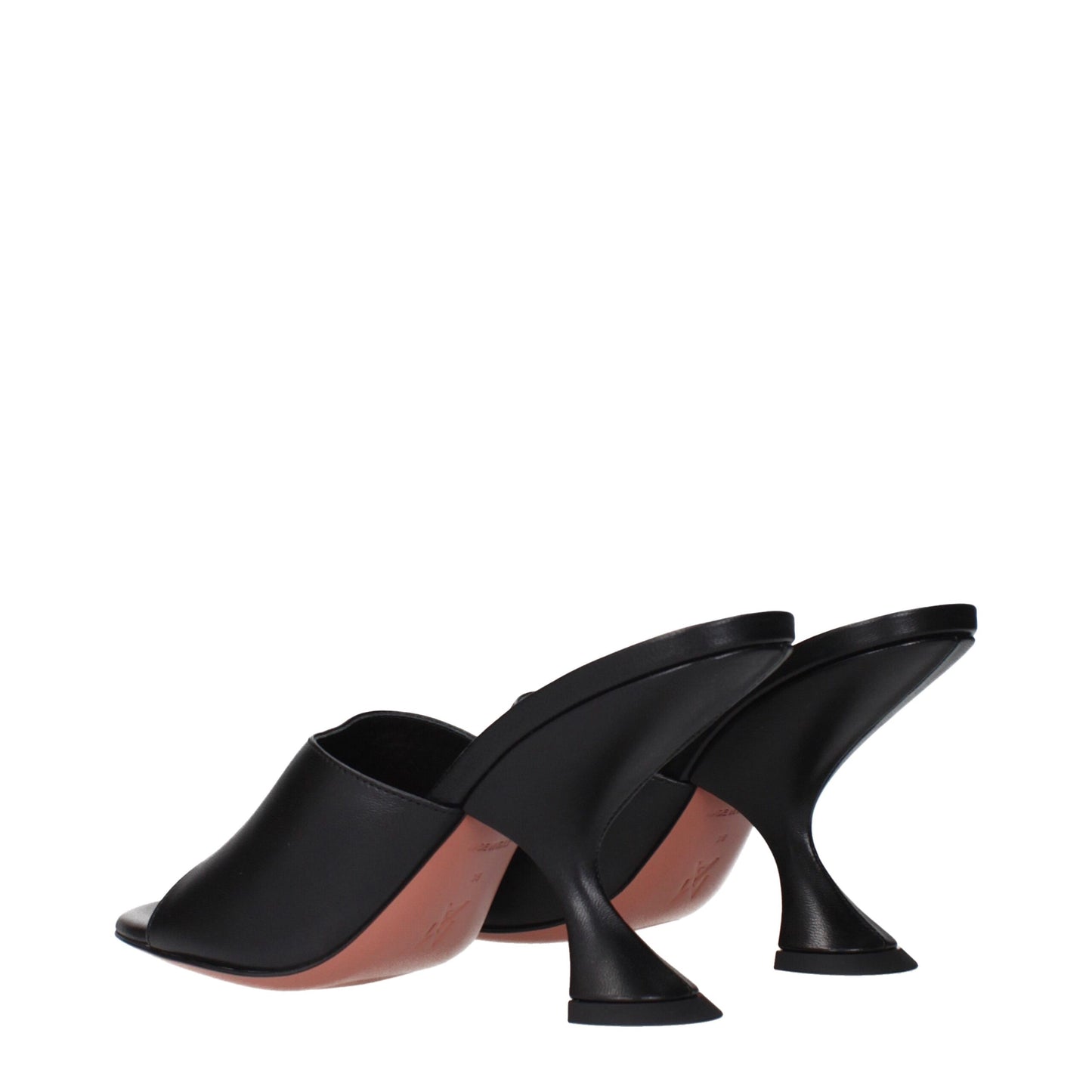 Stiletto Sandals by Amina Muaddi for women in leather black showcases a sculptural silhouette as Women's Leather Stiletto Sandals, defined by a sculptural stiletto and sculptural for a sculptural look.