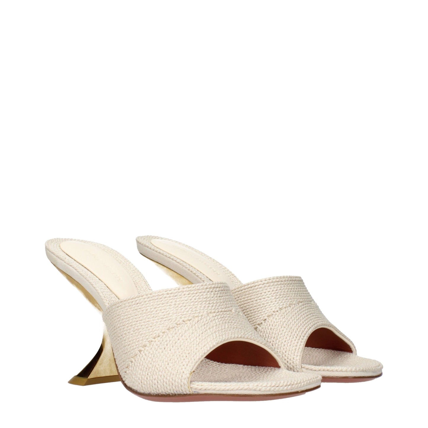 Slippers by Amina Muaddi for women in fabric beige presents a effortless silhouette, showcasing the elegant Women's Fabric Slippers design with its unique and sophisticated .