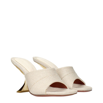 Slippers by Amina Muaddi for women in fabric beige presents a effortless silhouette, showcasing the elegant Women's Fabric Slippers design with its unique and sophisticated .