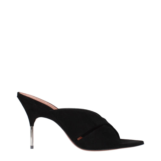 Stiletto Sandals by Amina Muaddi for women in suede leather black features an statuesque Women's Suede Leather Stiletto Sandals silhouette with a refined stiletto and elegant .