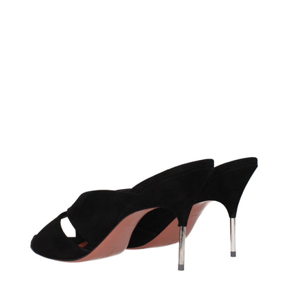Stiletto Sandals by Amina Muaddi for women in suede leather black features an effortlessly chic silhouette from the Women's Suede Leather Stiletto Sandals collection, showcasing a effortlessly chic stiletto and elegant .