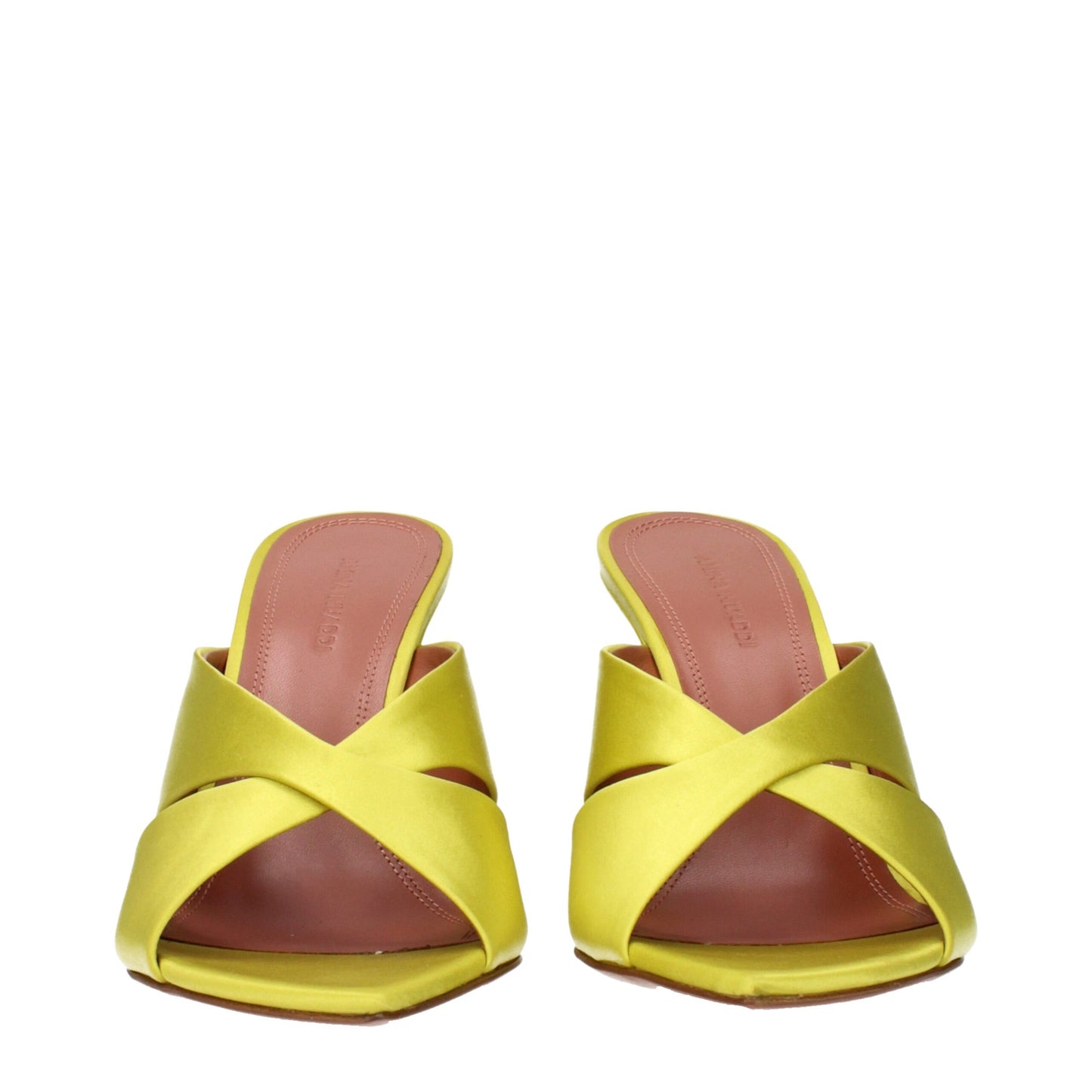 Stiletto Sandals by Amina Muaddi for women in satin green features an architectural design from the Women's Satin Stiletto Sandals collection, defined by a architectural stiletto and for a architectural finish.
