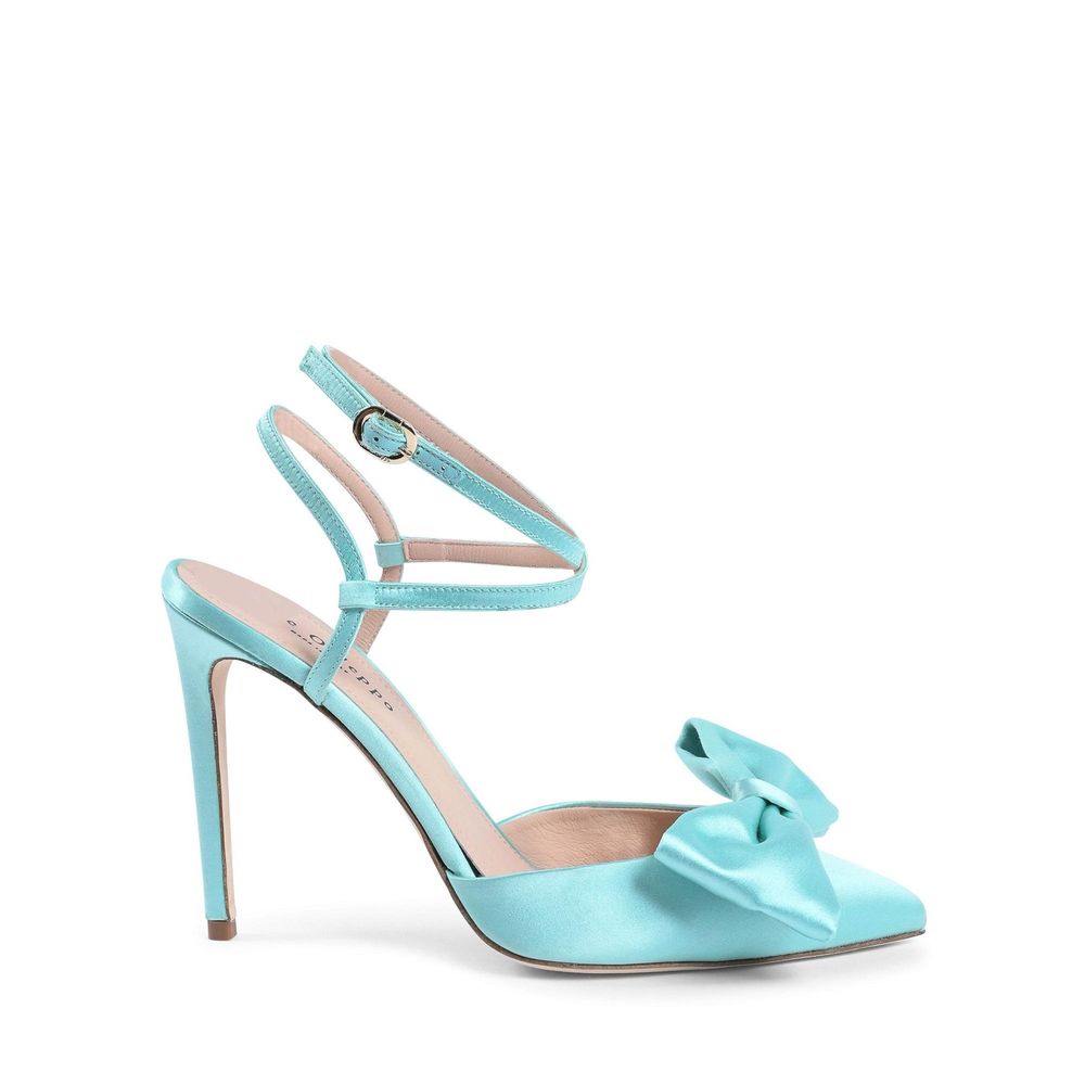 High-Heel Ankle Strap Sandals Pumps Heels by Dee Ocleppo for women in satin pink features a effortlessly chic Women's Satin High-Heel Ankle Strap Sandals Pumps Heels design with a sophisticated 10-cm-heel high-heel and elegant pointed toe style.