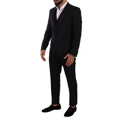 Pant Suit by Dolce & Gabbana for men in virgin wool cupro & silk black presents a sublime silhouette, showcasing a sophisticated and a sublime slim that exemplifies modern elegance.