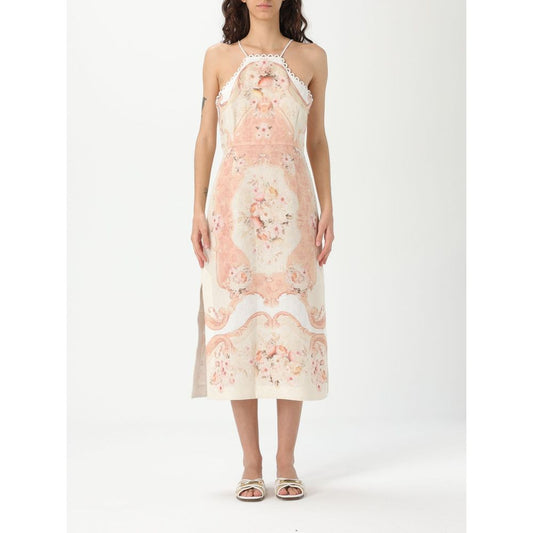 Dress by Twinset for women in linen multicolor, patterned, floral & print showcases a striking silhouette, elegantly detailed with a sleeveless, refined halter neckline, and a striking midi for a striking finish.