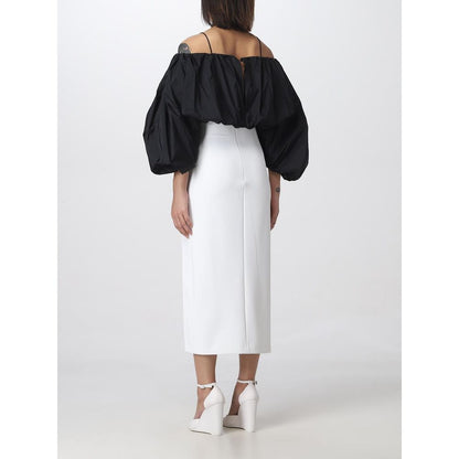 Skirt by PINKO for women in polyester white features an tailored silhouette, artfully capturing the essence of Women's Polyester Skirt in a sophisticated midi.