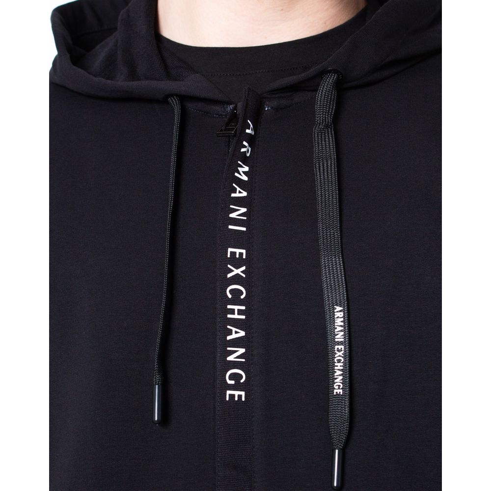 Hooded Hoodie by Armani Exchange for men in stretch cotton black features a slouchy chic silhouette, detailed with a slouchy chic and a signature for an elevated aesthetic.