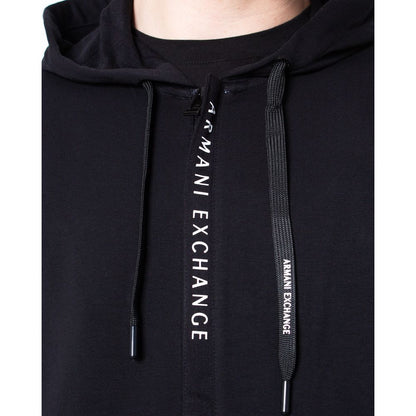 Hooded Hoodie by Armani Exchange for men in stretch cotton black features a slouchy chic silhouette, detailed with a slouchy chic and a signature for an elevated aesthetic.