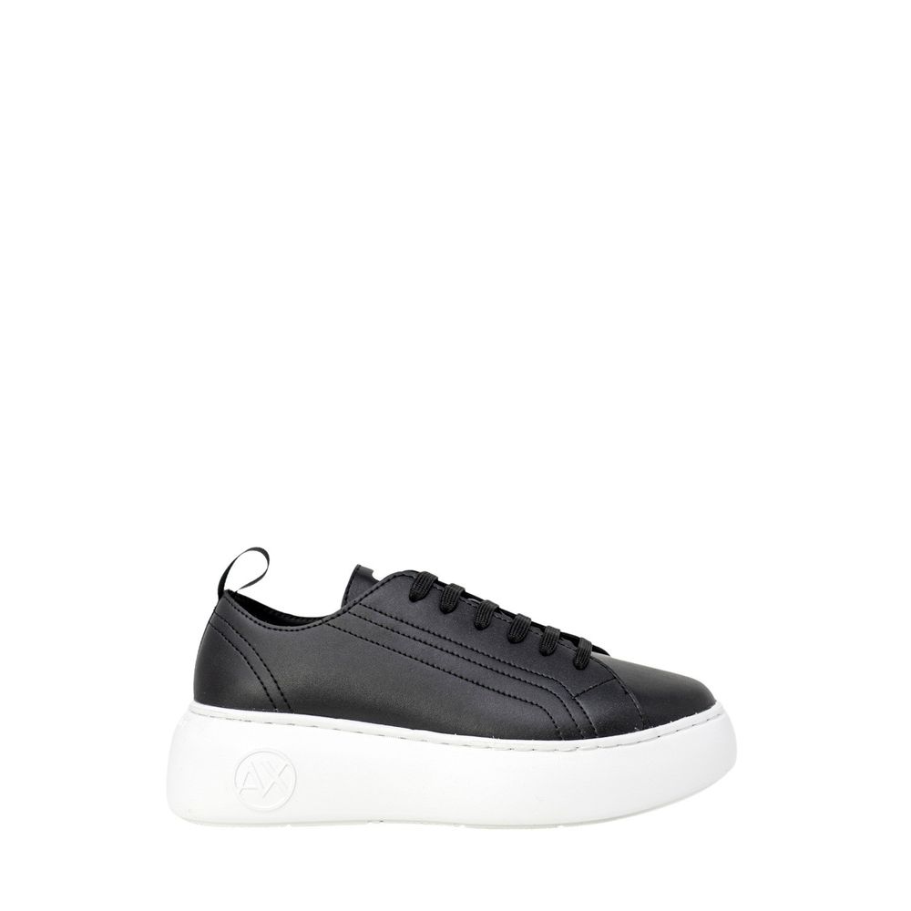 Sneakers by Armani Exchange for women in leather & rubber black features an sumptuous design from the Women's Low-Top Casual Leather & Rubber Sneakers collection, highlighting a sumptuous low-top casual style for a premium, high-fashion look.