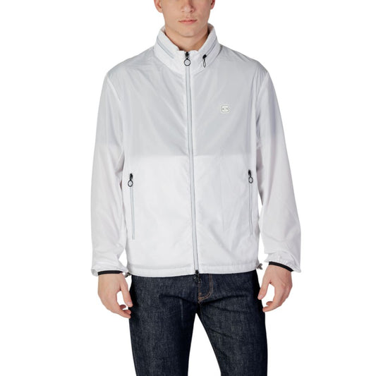 Trench Coat by Armani Exchange for men in polyester white presents a utilitarian silhouette, showcasing a utilitarian and sophisticated lightweight & pockets for a truly utilitarian look.
