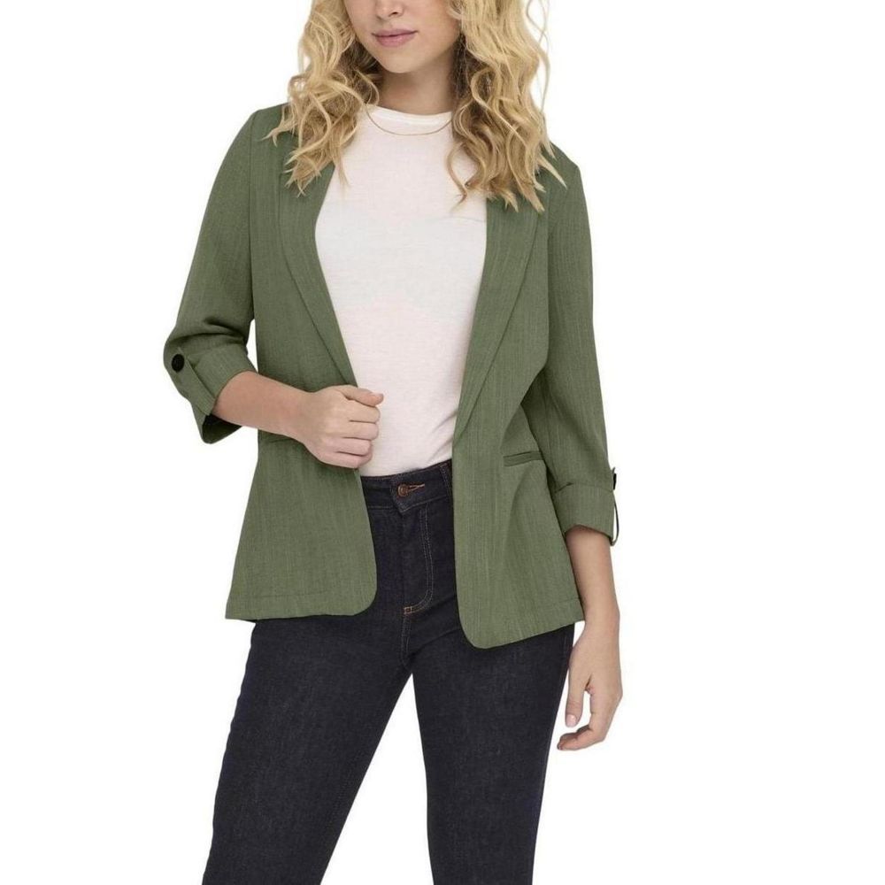 This Blazer by Only for women in nylon polyester & viscose green presents a tailored silhouette, meticulously tailored with a tailored and distinctive for a tailored finish.