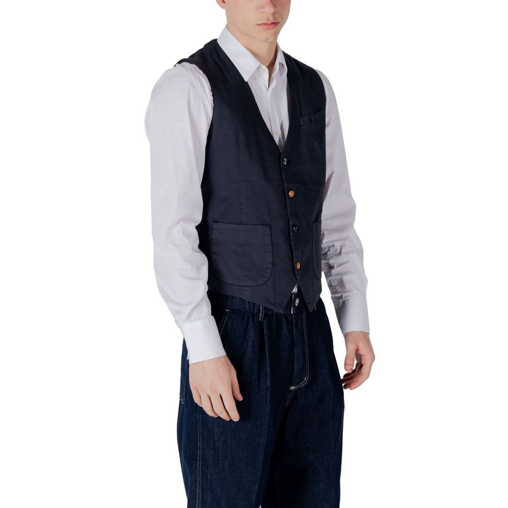 Vest by Gianni Lupo for men in cotton blue features a chic silhouette, expertly detailed with a refined and premium breathable-design & pockets for a truly chic look.