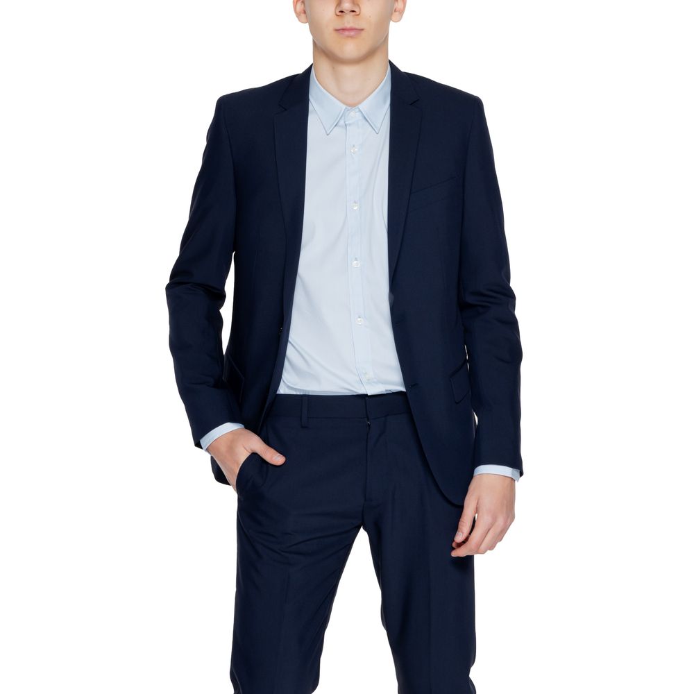 Blazer by Antony Morato for men in stretch viscose polyester blue showcases a polished silhouette, highlighted by a refined and polished for a sophisticated finish.
