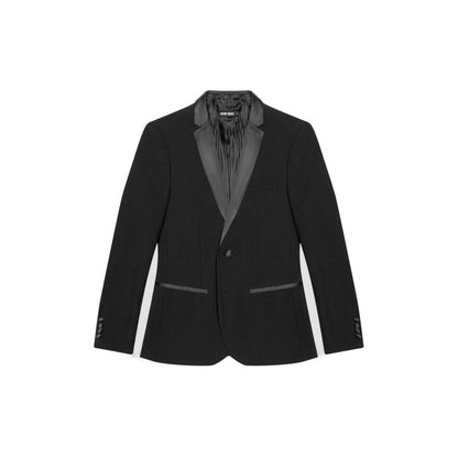 This Blazer by Antony Morato for men in satin polyester & viscose black & white presents a tailored silhouette, meticulously tailored with a tailored lapel neckline and distinctive for a tailored finish.