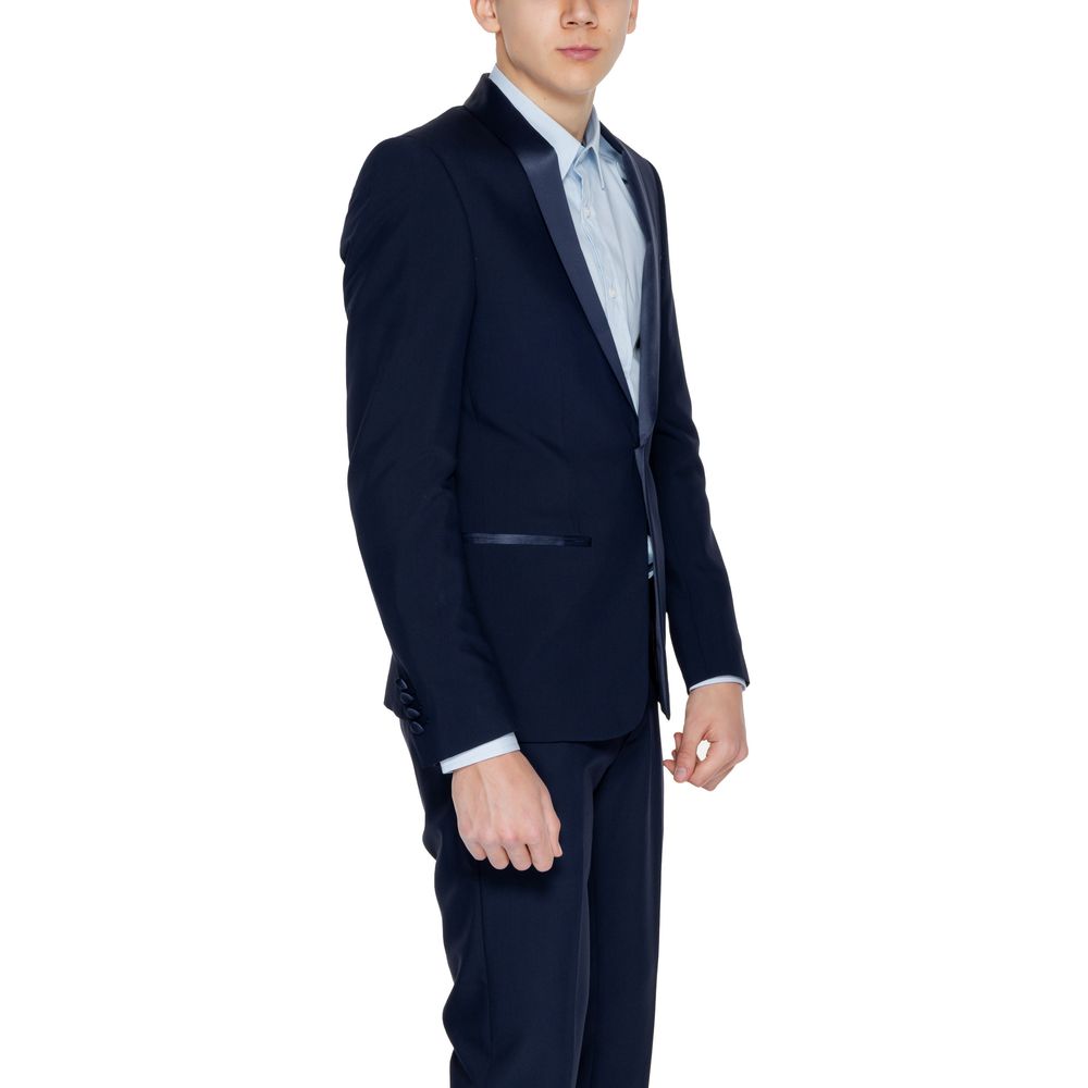 Blazer by Antony Morato for men in satin polyester & viscose blue showcases a polished silhouette, highlighted by a refined and polished for a sophisticated finish.