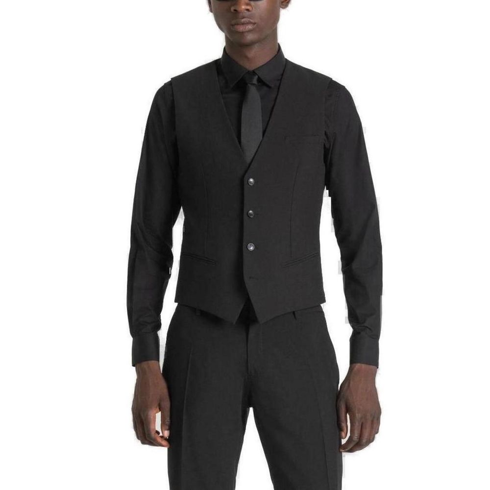 Vest by Antony Morato for men in stretch polyester black features a stylish silhouette, showcasing distinct pockets and a refined for a truly stylish finish.