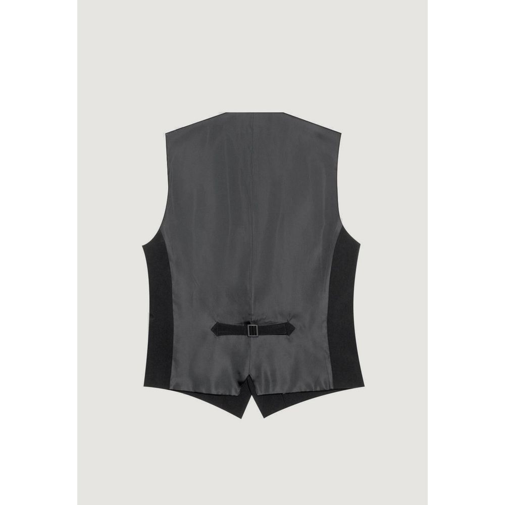 Vest by Antony Morato for men in stretch polyester black showcases a utilitarian silhouette, artfully incorporating pockets and a utilitarian for a truly utilitarian finish.