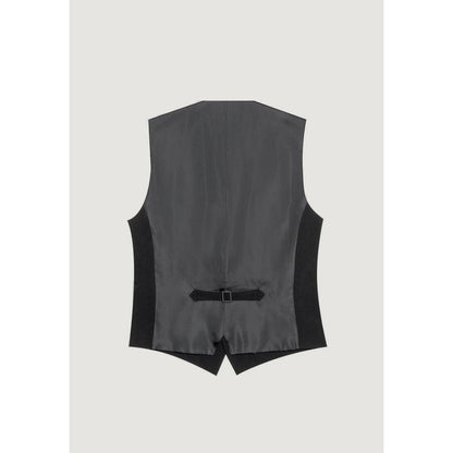 Vest by Antony Morato for men in stretch polyester black showcases a utilitarian silhouette, artfully incorporating pockets and a utilitarian for a truly utilitarian finish.