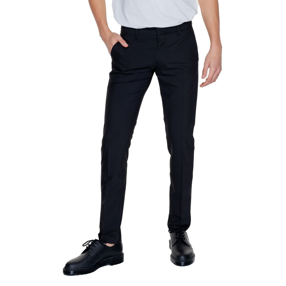 Trousers by Antony Morato for men in stretch viscose polyester black features a artisanal silhouette, showcasing a sophisticated slim with a long and for a artisanal finish.