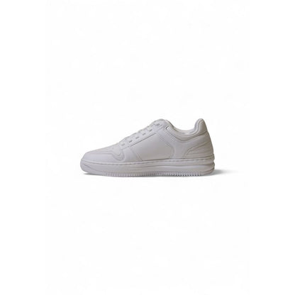Sneakers by EA7 Emporio Armani for men in polyester & rubber white features an sumptuous design from the Men's Athletic Casual Polyester & Rubber Sneakers collection, highlighting a sumptuous athletic casual style for a premium, high-fashion look.