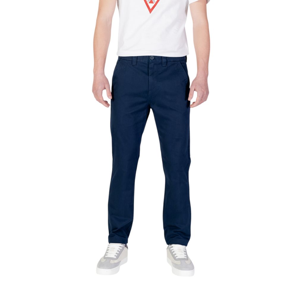 Trousers by Tommy Hilfiger Jeans for men in stretch cotton blue features a sculptural silhouette, showcasing a sculptural skinny & slim and long with a sophisticated for a sculptural finish.