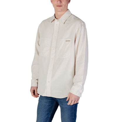 Calvin Klein Jeans Men's Long-Sleeve Cotton Shirt - Beige