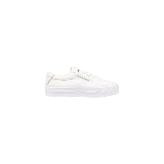 Sneakers by Tommy Hilfiger for women in cotton & rubber cream & gold presents a sumptuous silhouette from the Women's Low-Top Casual Cotton & Rubber Sneakers collection, showcasing a sumptuous low-top casual style for an elevated aesthetic.