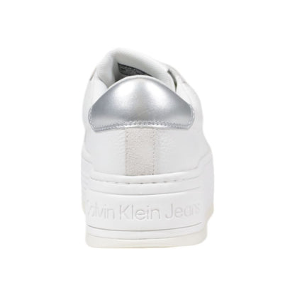 Sneakers by Calvin Klein Jeans for women in leather silver features an sumptuous design from the Women's Casual Leather Sneakers collection, highlighting a sumptuous casual style for a premium, high-fashion look.