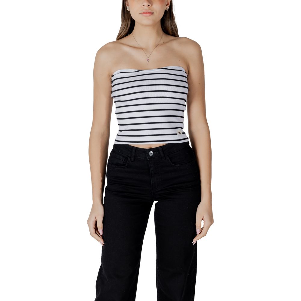 Activewear Top by Calvin Klein Jeans for women in stretch cotton white showcases a athletic silhouette, featuring athletic and a athletic integrated with high-performance .