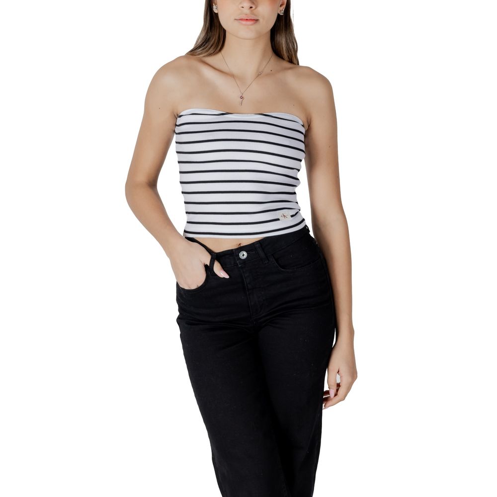 Activewear Top by Calvin Klein Jeans for women in stretch cotton white features an dynamic silhouette, showcasing a sophisticated and detailed with functional for a dynamic finish.