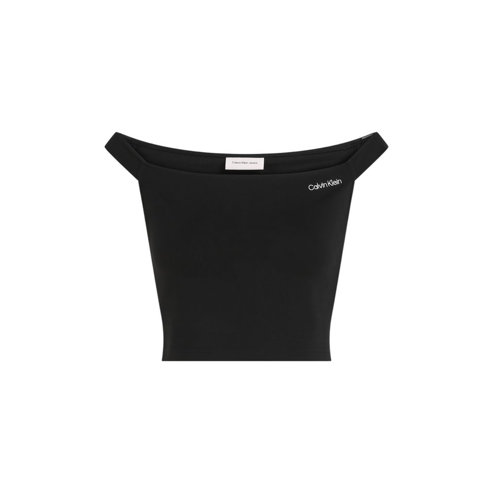 Calvin Klein Jeans Women's Bardot-Neck Stretch Polyamide & Viscose Activewear Top - Black