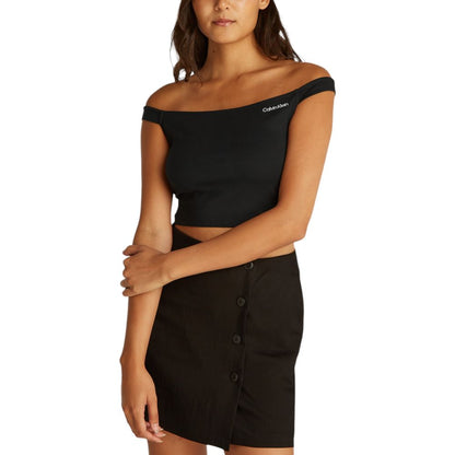 Calvin Klein Jeans Women's Bardot-Neck Stretch Polyamide & Viscose Activewear Top - Black