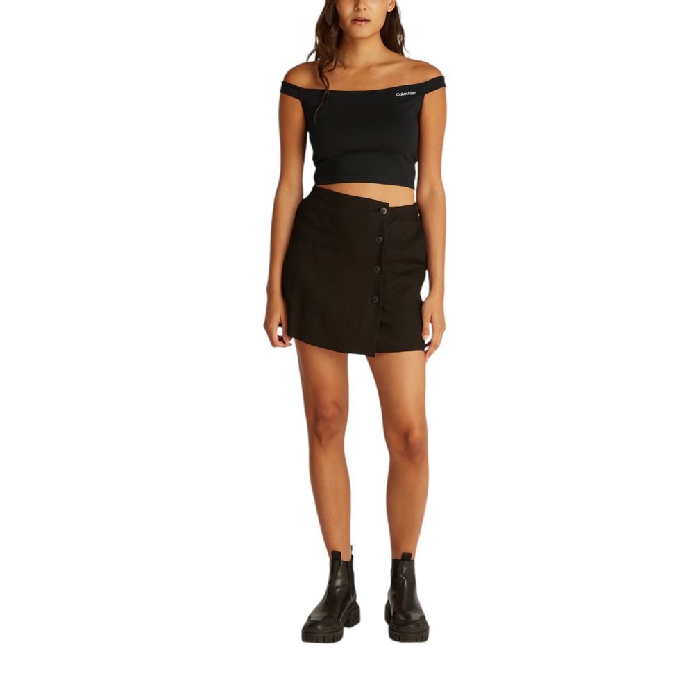 Calvin Klein Jeans Women's Bardot-Neck Stretch Polyamide & Viscose Activewear Top - Black