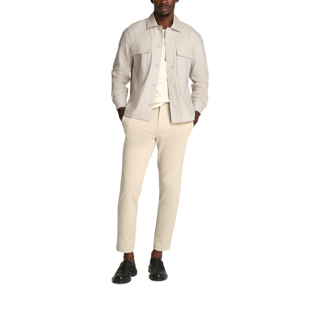 Overcoat by Calvin Klein for men in stretch linen & lyocell beige features a contemporary silhouette showcasing a contemporary and refined breathable-design, lightweight & pockets for a sophisticated finish.