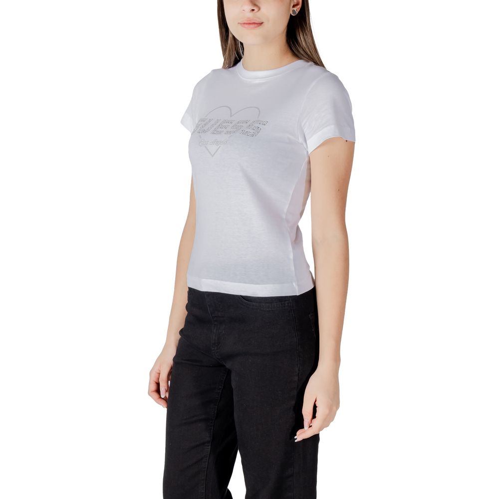 T-Shirt by Guess Active for women in cotton white showcases a fashionable silhouette, elegantly detailed with a fashionable and for a sophisticated, high-fashion look.