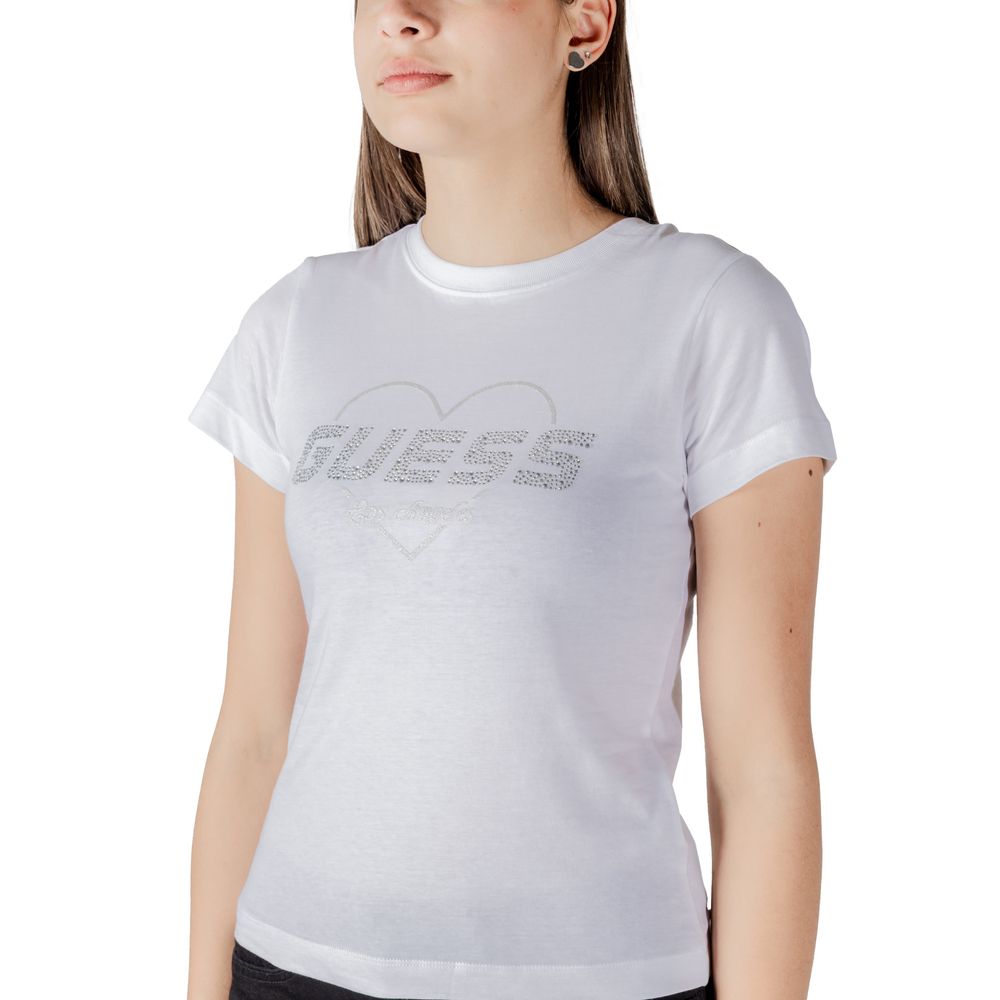T-Shirt by Guess Active for women in cotton white showcases a fashionable silhouette, elegantly detailed with a fashionable and for a sophisticated, high-fashion look.