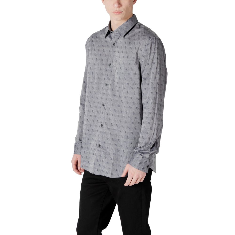 Shirt by Guess for men in stretch cotton & modal gray features an architectural silhouette with a refined and elegant for a architectural look.
