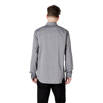 Shirt by Guess for men in stretch cotton & modal gray showcases a sleek silhouette, elegantly detailed with a sleek and for a sleek finish.