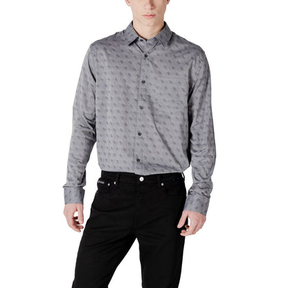 Shirt by Guess for men in stretch cotton & modal gray, featuring a nuanced and nuanced for a sophisticated finish.