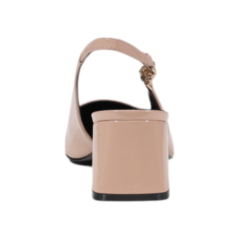 Slingback Sandals by Guess for women in polyethylene & polyurethane and pink presents a sculptural silhouette, showcasing the signature style of the Women's Polyethylene & Polyurethane Slingback Sandals with a sculptural block-heel and sculptural pointed toe style.