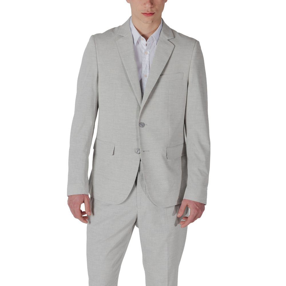 Blazer by Antony Morato for men in stretch polyester & viscose gray showcases a discerning silhouette, elegantly detailed with a sophisticated and premium for a truly discerning finish.