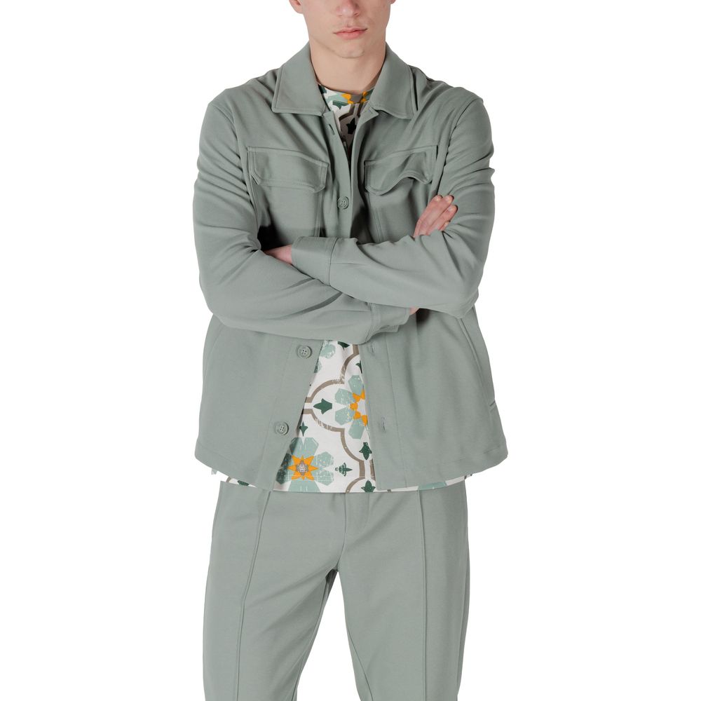 Overcoat by Antony Morato for men in stretch polyester cotton green features an satoral silhouette, showcasing a sophisticated and satoral for a premium, timeless look.