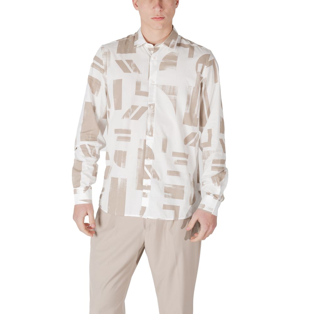 Shirt by Antony Morato for men in viscose & denim cotton beige presents a discerning silhouette, showcasing a sophisticated and long-sleeve for a truly discerning finish.